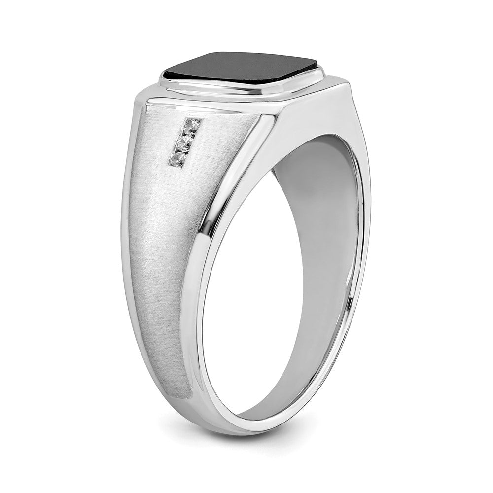 14K Weißgold Herrenring, poliert & satiniert, mit Onyx & echten Diamanten