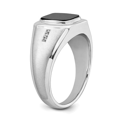 14K Weißgold Herrenring, poliert & satiniert, mit Onyx & echten Diamanten