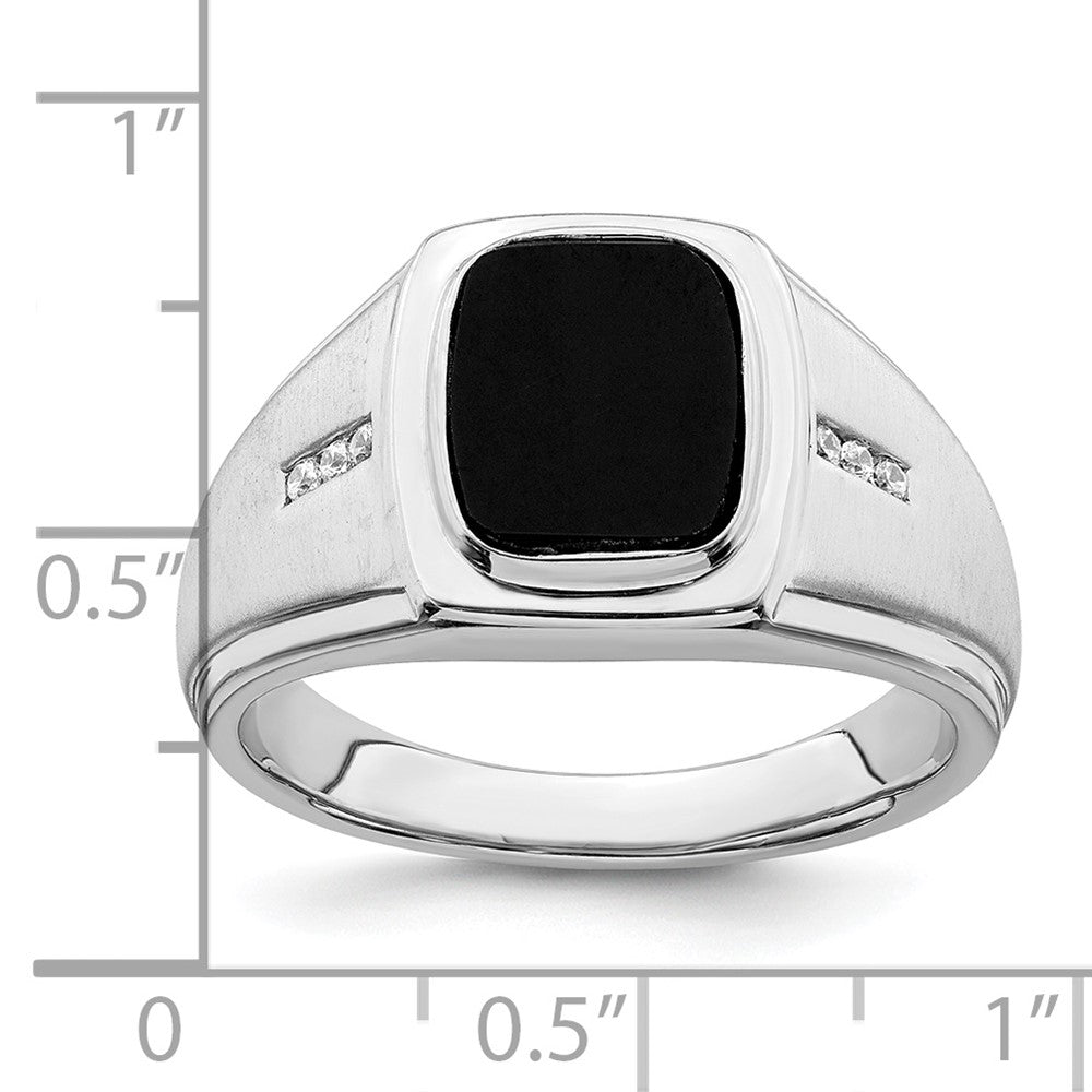 14K Weißgold Herrenring, poliert & satiniert, mit Onyx & echten Diamanten