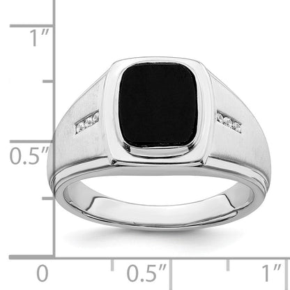 14K Weißgold Herrenring, poliert & satiniert, mit Onyx & echten Diamanten