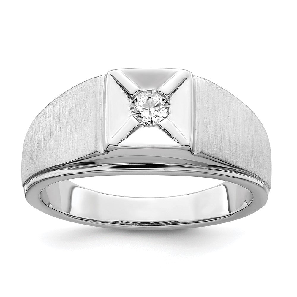 14K Weißgold Ring für Herren, poliert & satiniert, mit echten Diamanten