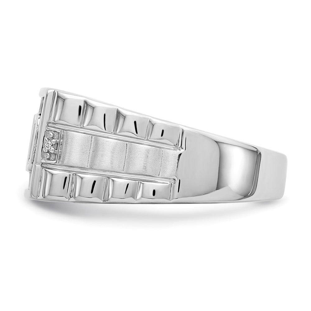 14K Weißgold Ring poliert & satiniert mit Onyx & echten Diamanten "DAD" Herren