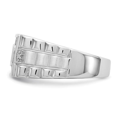 14K Weißgold Ring poliert & satiniert mit Onyx & echten Diamanten "DAD" Herren