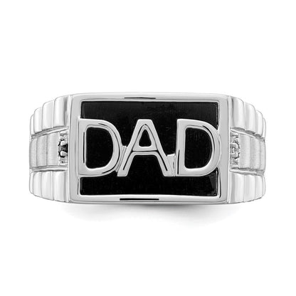 14K Weißgold Ring poliert & satiniert mit Onyx & echten Diamanten "DAD" Herren