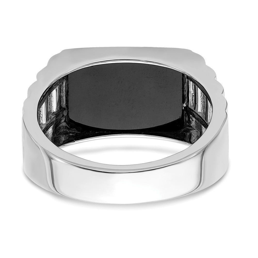 14K Weißgold Ring poliert & satiniert mit Onyx & echten Diamanten "DAD" Herren