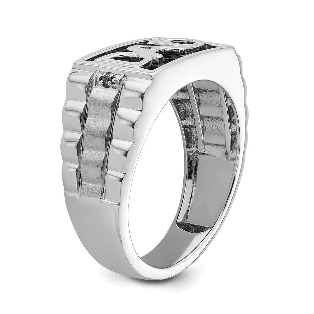 14K Weißgold Ring poliert & satiniert mit Onyx & echten Diamanten "DAD" Herren