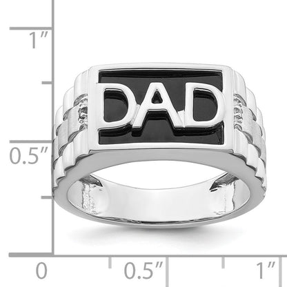 14K Weißgold Ring poliert & satiniert mit Onyx & echten Diamanten "DAD" Herren