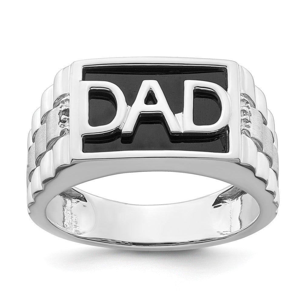 14K Weißgold Ring poliert & satiniert mit Onyx & echten Diamanten "DAD" Herren