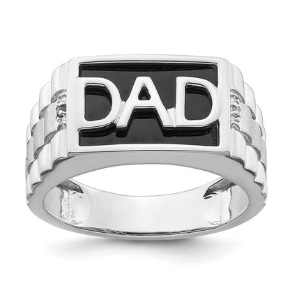 14K Weißgold Ring poliert & satiniert mit Onyx & echten Diamanten "DAD" Herren