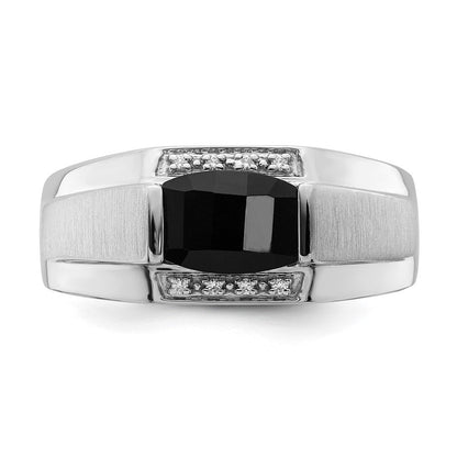 14K Weißgold Herrenring, poliert & satiniert, mit Onyx & echten Diamanten