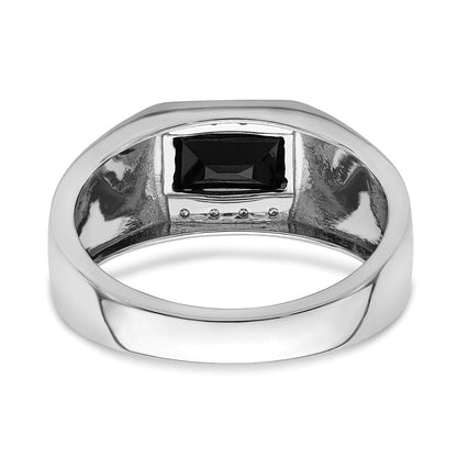 14K Weißgold Herrenring, poliert & satiniert, mit Onyx & echten Diamanten