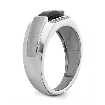 14K Weißgold Herrenring, poliert & satiniert, mit Onyx & echten Diamanten