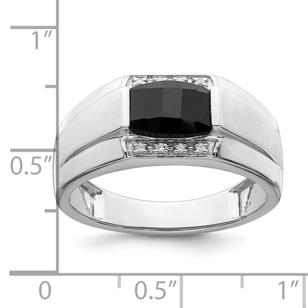 14K Weißgold Herrenring, poliert & satiniert, mit Onyx & echten Diamanten