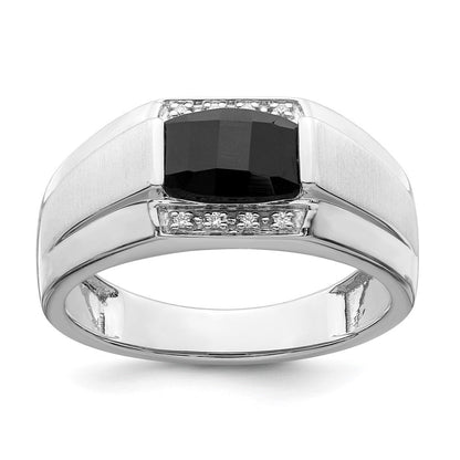 14K Weißgold Herrenring, poliert & satiniert, mit Onyx & echten Diamanten