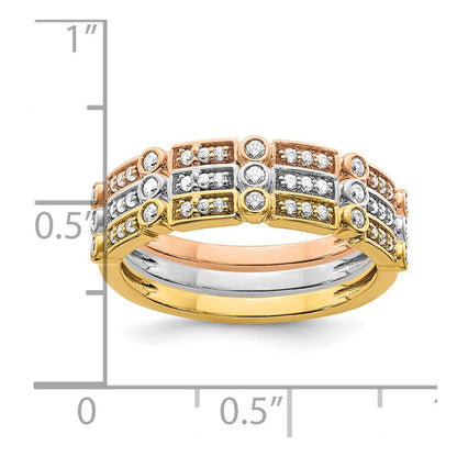 14K Tricolor Gold polierte 3er-Set Ringe mit echten Diamanten
