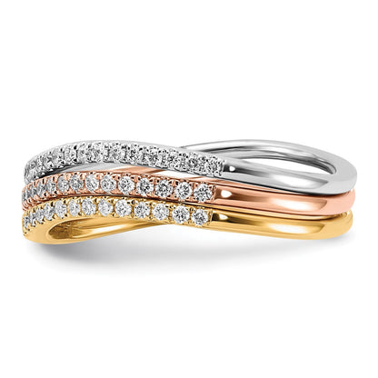 14K Tricolor Gold Set aus 3 polierten Ringen mit echten Diamanten
