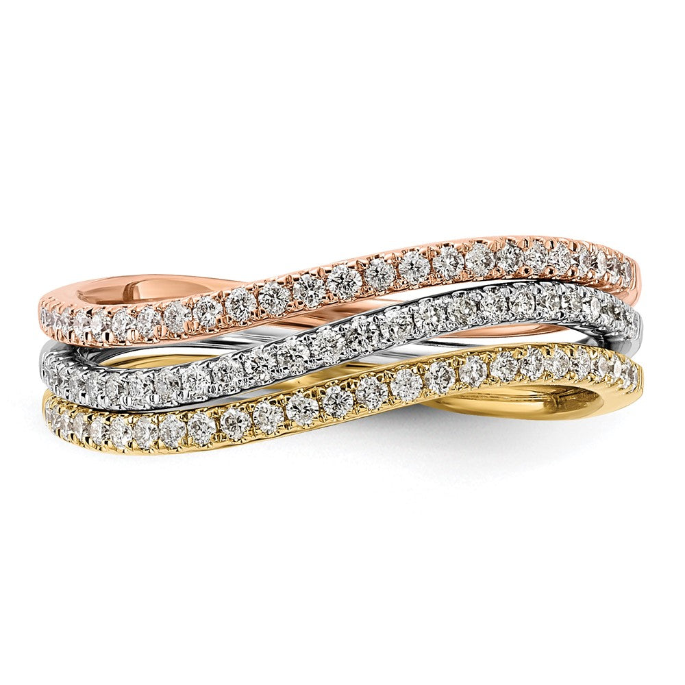 14K Tricolor Gold Set aus 3 polierten Ringen mit echten Diamanten