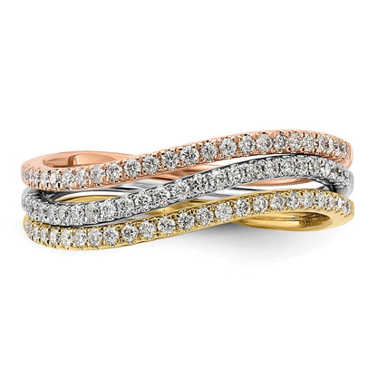 14K Tricolor Gold Set aus 3 polierten Ringen mit echten Diamanten