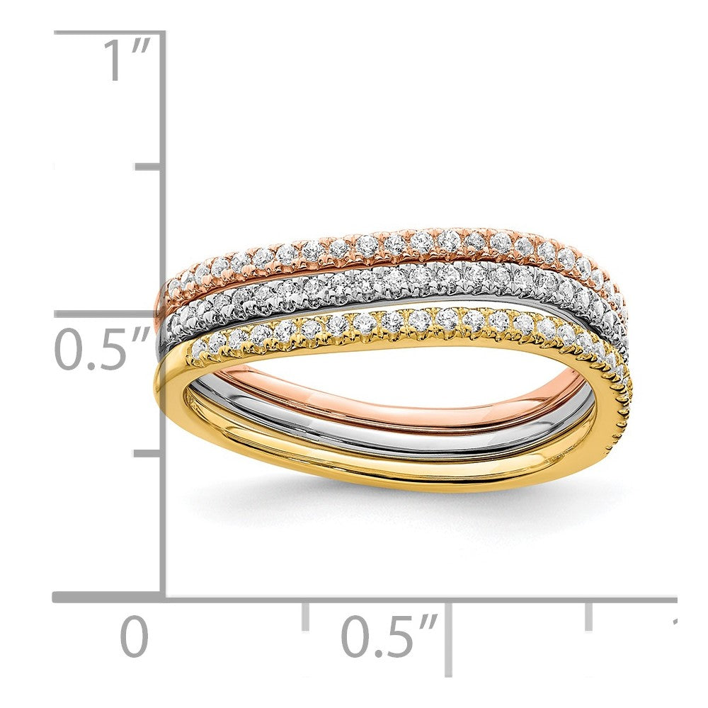 14K Tricolor Gold Set aus 3 polierten Ringen mit echten Diamanten
