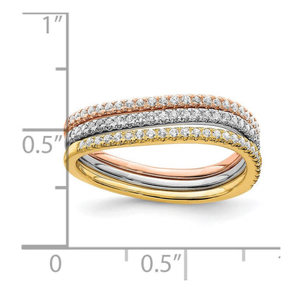 14K Tricolor Gold Set aus 3 polierten Ringen mit echten Diamanten