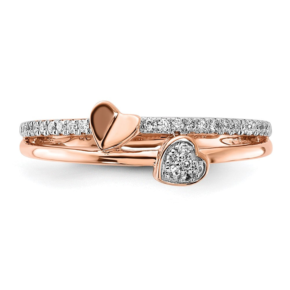 14K Roségold Poliert Herzen Echter Diamant Ring