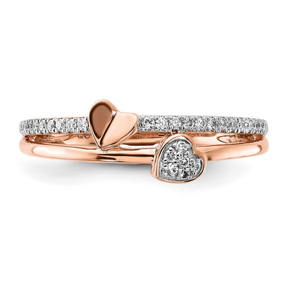 14K Roségold Poliert Herzen Echter Diamant Ring