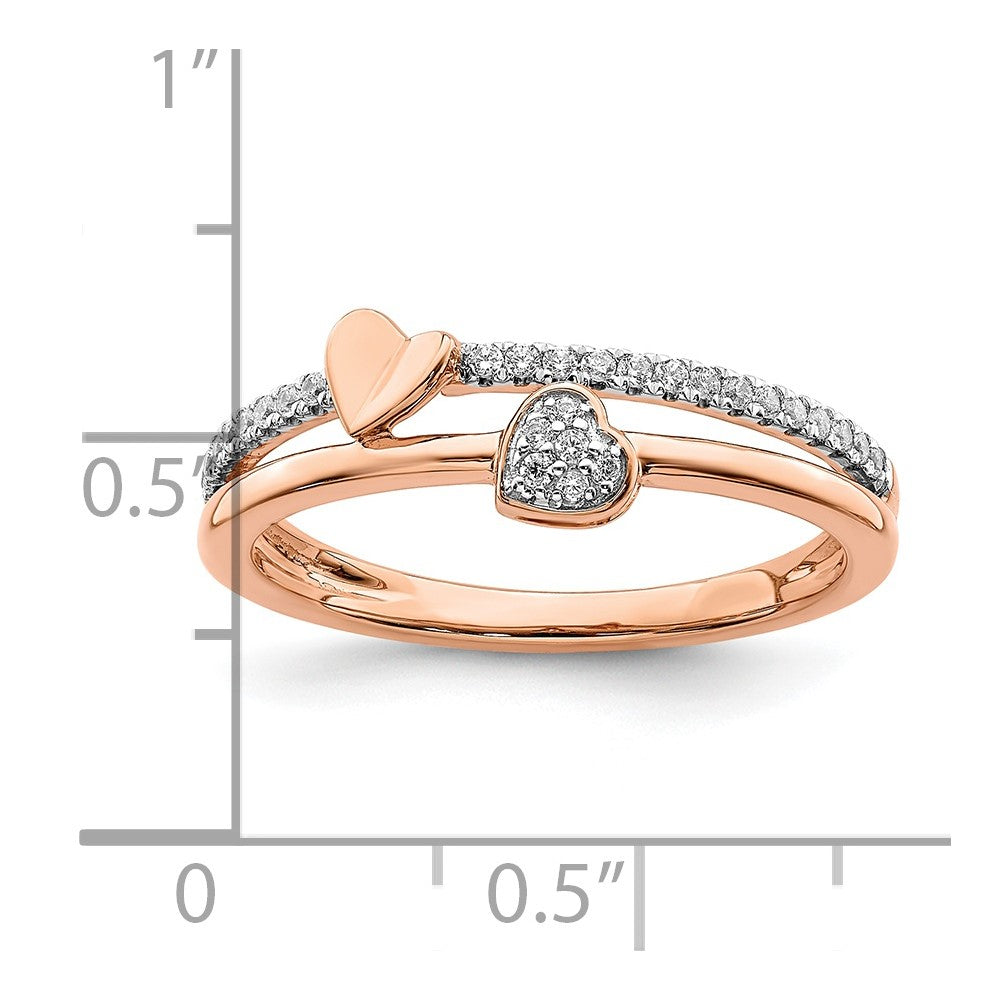 14K Roségold Poliert Herzen Echter Diamant Ring