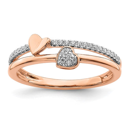 14K Roségold Poliert Herzen Echter Diamant Ring