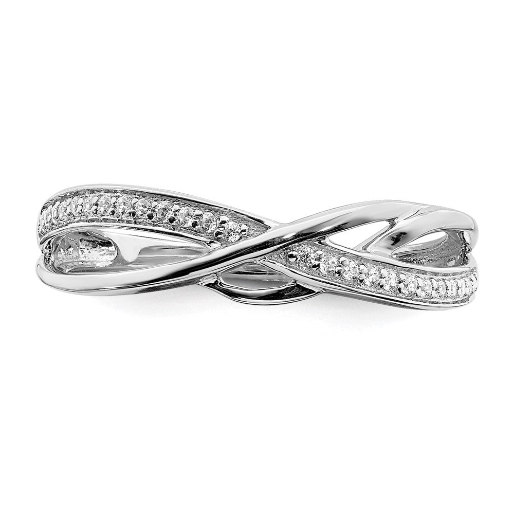 14K Weißgold Ring mit Wellendesign, poliert, mit echten Diamanten