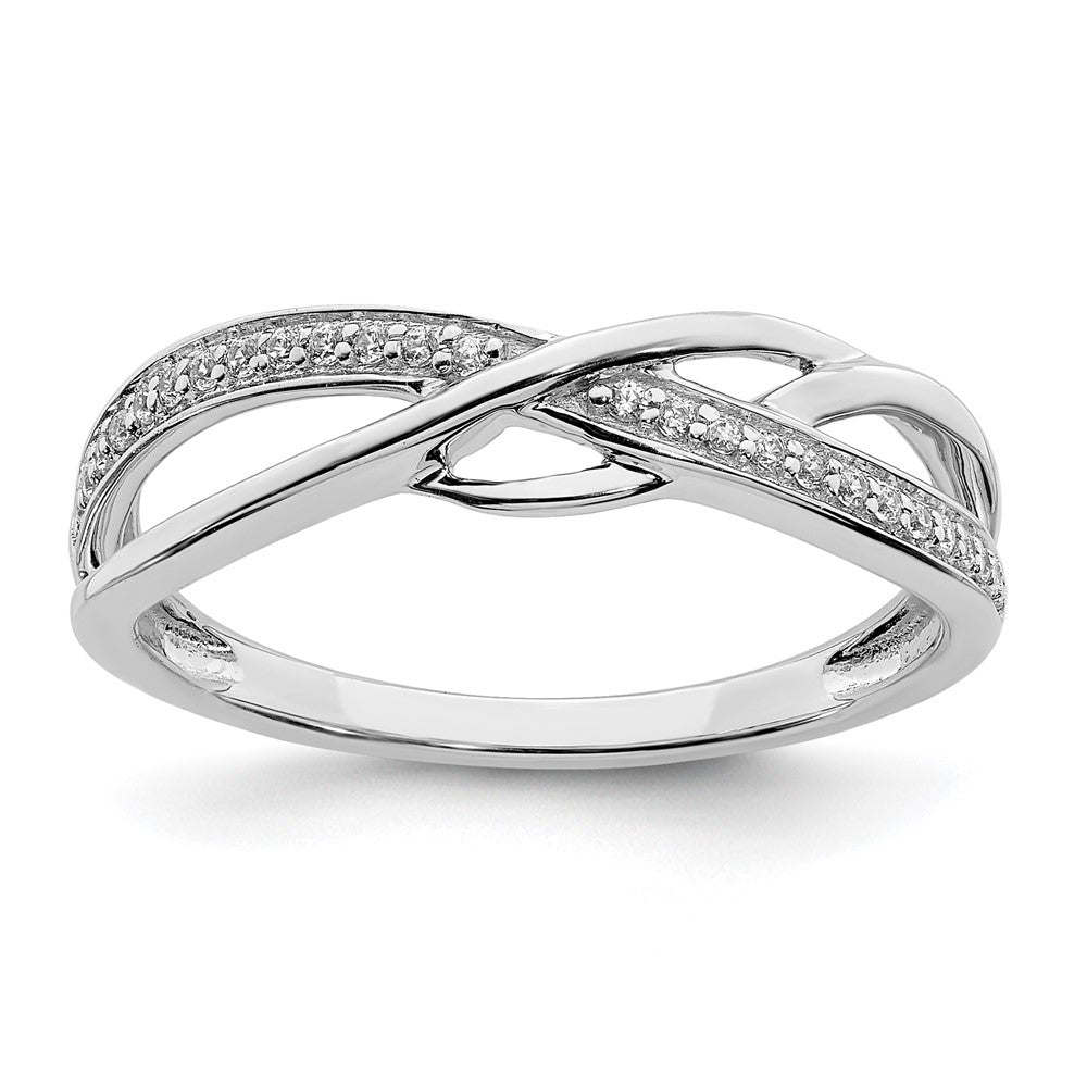 14K Weißgold Ring mit Wellendesign, poliert, mit echten Diamanten