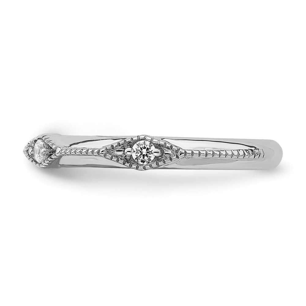 14K Weißgold Ring mit polierter Messerkante und echtem Diamant