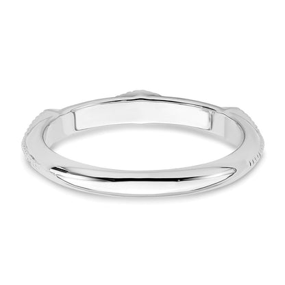 14K Weißgold Ring mit polierter Messerkante und echtem Diamant