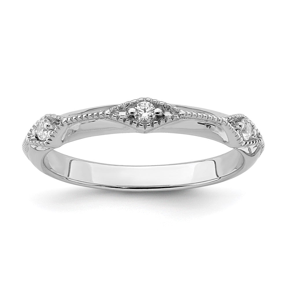 14K Weißgold Ring mit polierter Messerkante und echtem Diamant