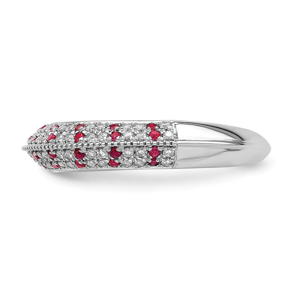 14K Weißgold Ring poliert mit Rubin und echtem Diamant