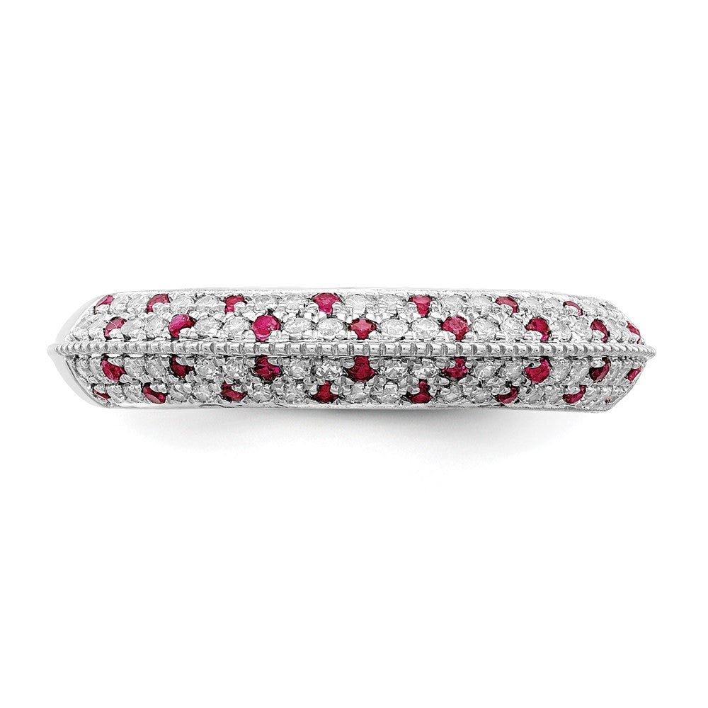 14K Weißgold Ring poliert mit Rubin und echtem Diamant