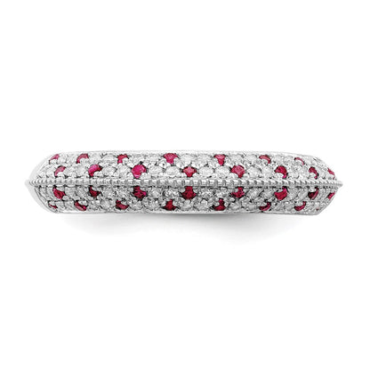 14K Weißgold Ring poliert mit Rubin und echtem Diamant