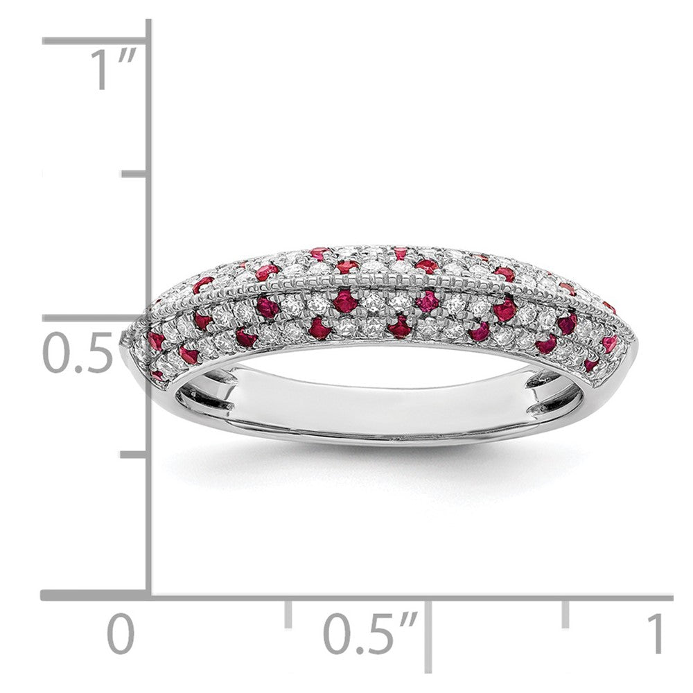 14K Weißgold Ring poliert mit Rubin und echtem Diamant