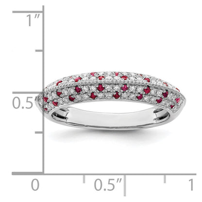 14K Weißgold Ring poliert mit Rubin und echtem Diamant