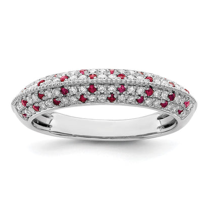 14K Weißgold Ring poliert mit Rubin und echtem Diamant