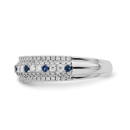14K Weißgold Ring, poliert, mit blauem Saphir und echten Diamanten