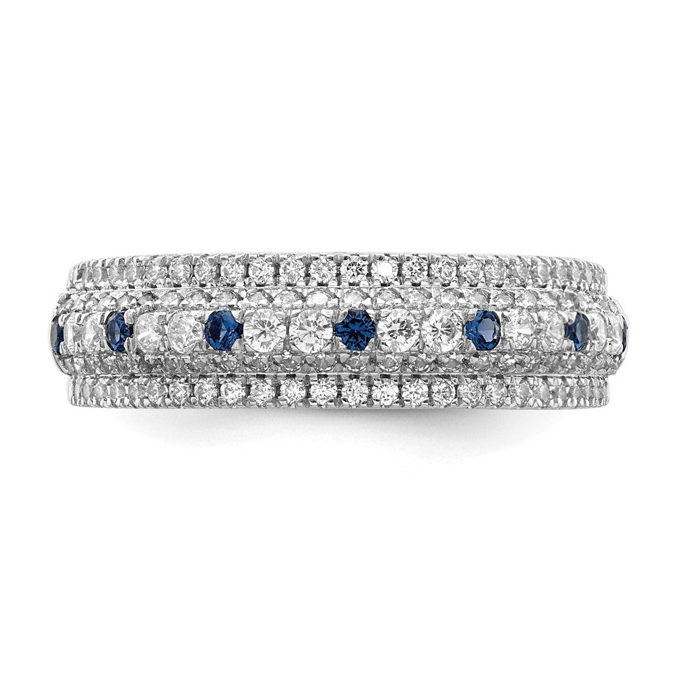 14K Weißgold Ring, poliert, mit blauem Saphir und echten Diamanten