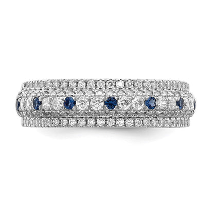 14K Weißgold Ring, poliert, mit blauem Saphir und echten Diamanten