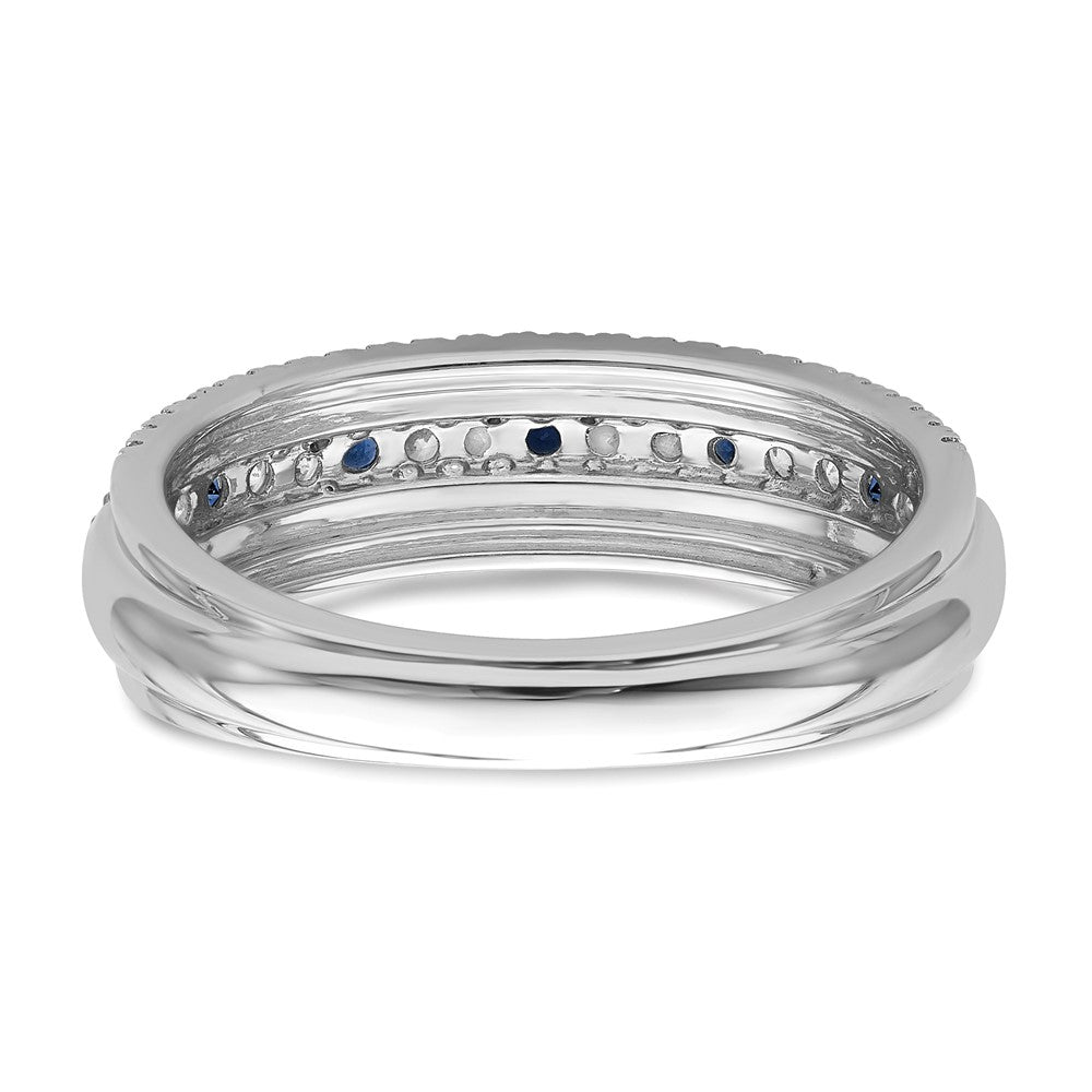 14K Weißgold Ring, poliert, mit blauem Saphir und echten Diamanten