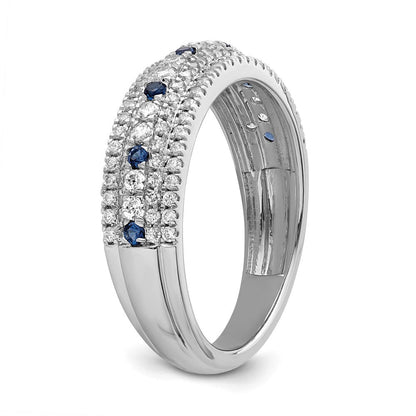 14K Weißgold Ring, poliert, mit blauem Saphir und echten Diamanten