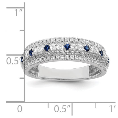 14K Weißgold Ring, poliert, mit blauem Saphir und echten Diamanten