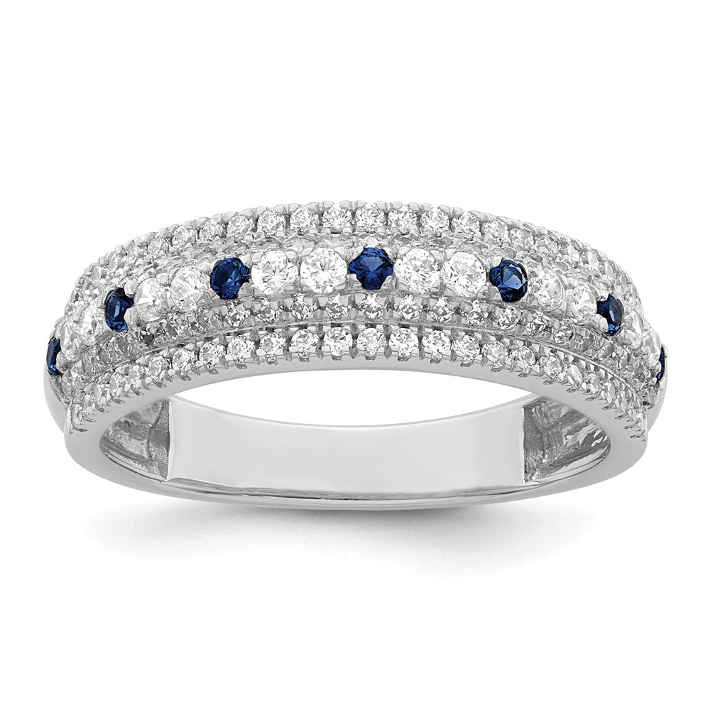 14K Weißgold Ring, poliert, mit blauem Saphir und echten Diamanten