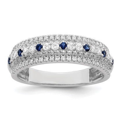 14K Weißgold Ring, poliert, mit blauem Saphir und echten Diamanten