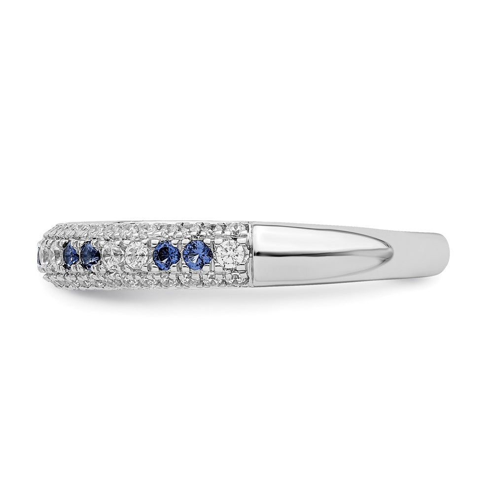 14K Weißgold Ring, poliert, mit blauem Saphir und echten Diamanten