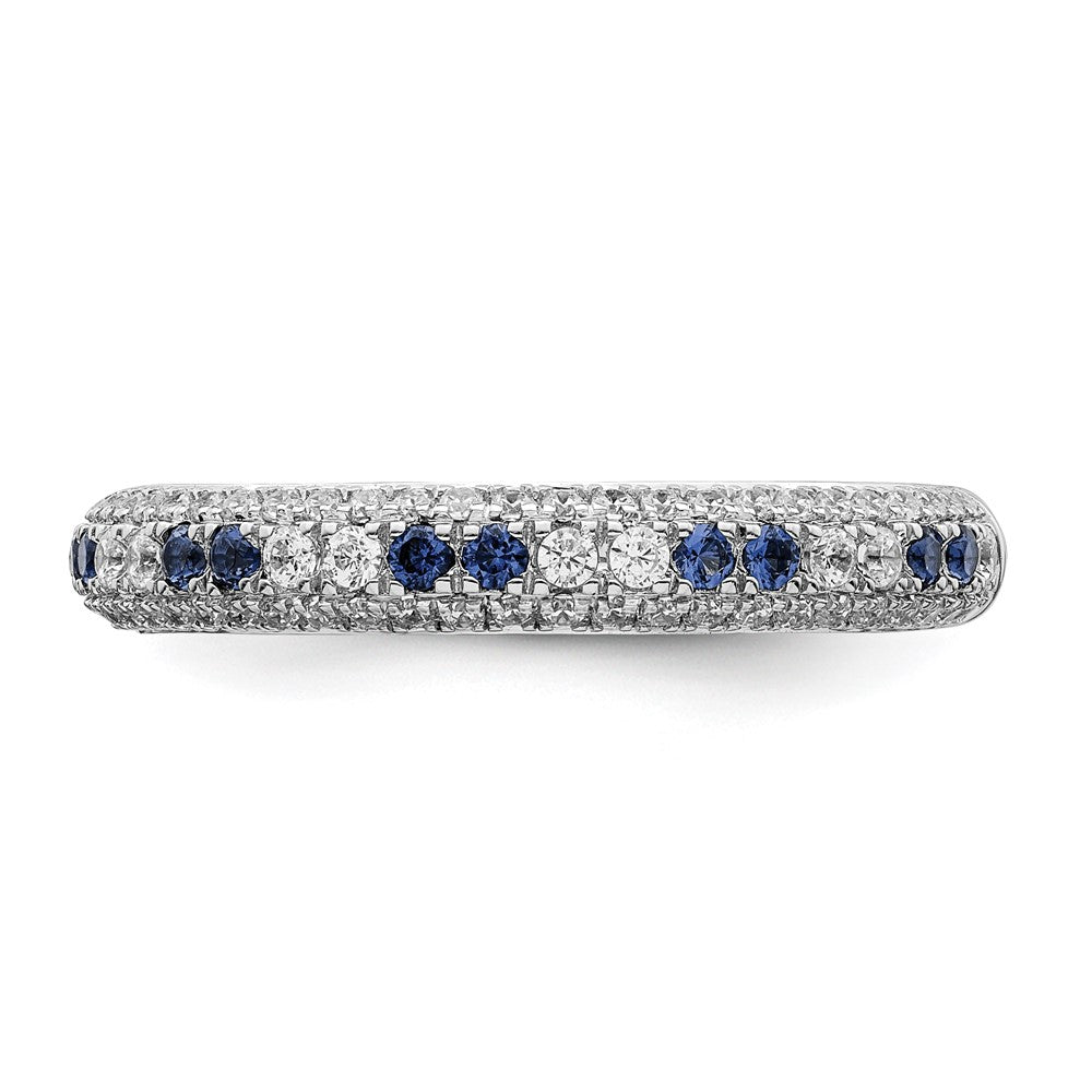 14K Weißgold Ring, poliert, mit blauem Saphir und echten Diamanten
