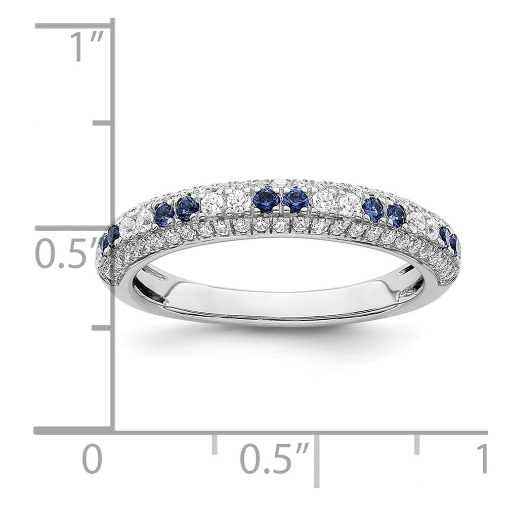 14K Weißgold Ring, poliert, mit blauem Saphir und echten Diamanten